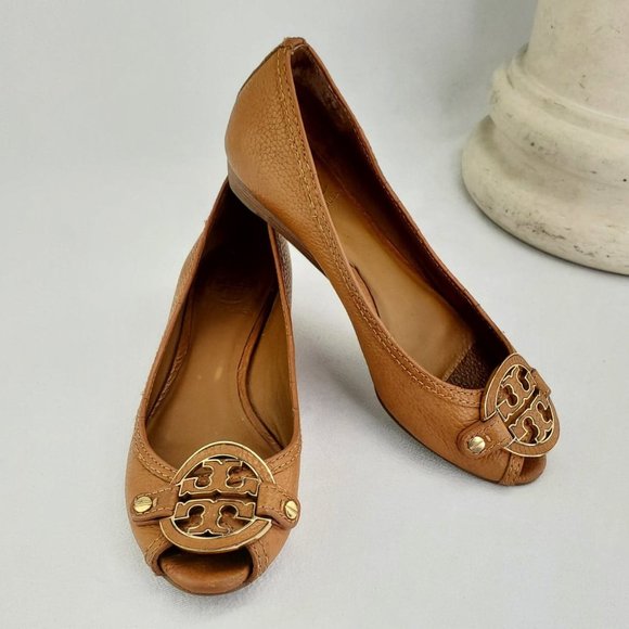 Tory Burch Shoes - TORY BURCH Amanda Demi Wedge-Tumbled Peep Toe Tan 6.5 M